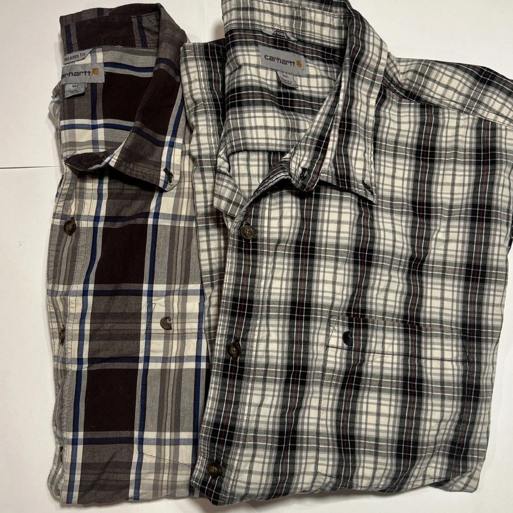 Two Carhartt Men's 2XL Short Sleeve Multicolor Plaid Force Relaxed Fit Shirt